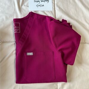FIGS Dark Magenta Scrub Top